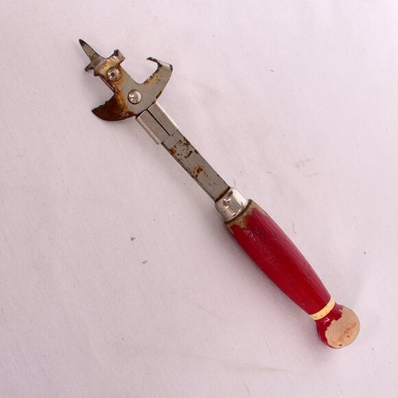 Vintage Manual Can Opener with Red Wooden Handle – Mid Century Kitchen Tool - Picture 1 of 4